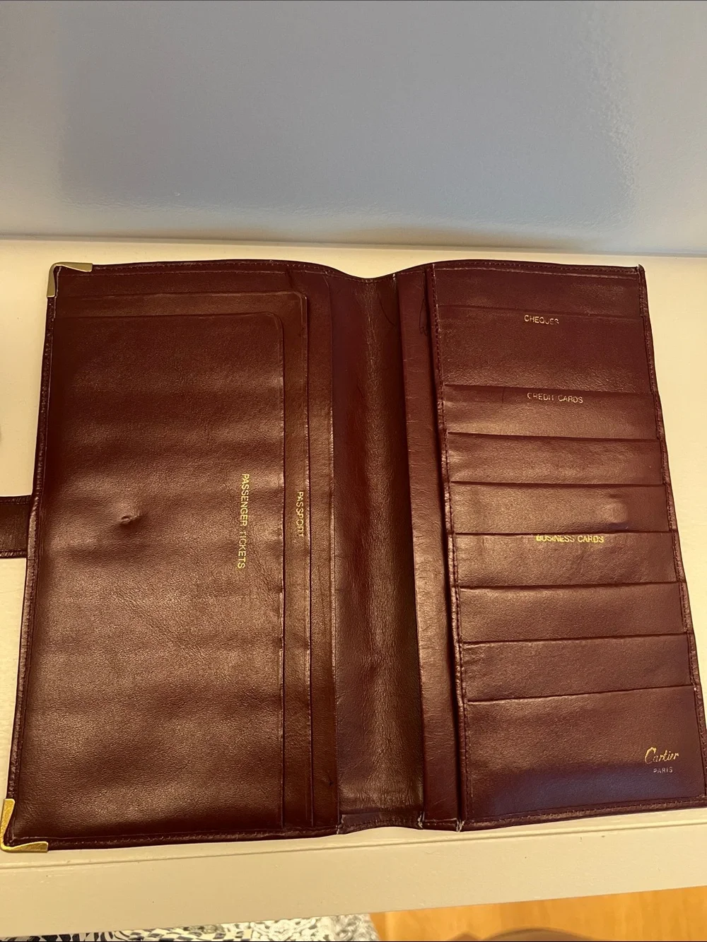 Cartier VINTAGE Burgundy Leather Document Folio with Gold Corners